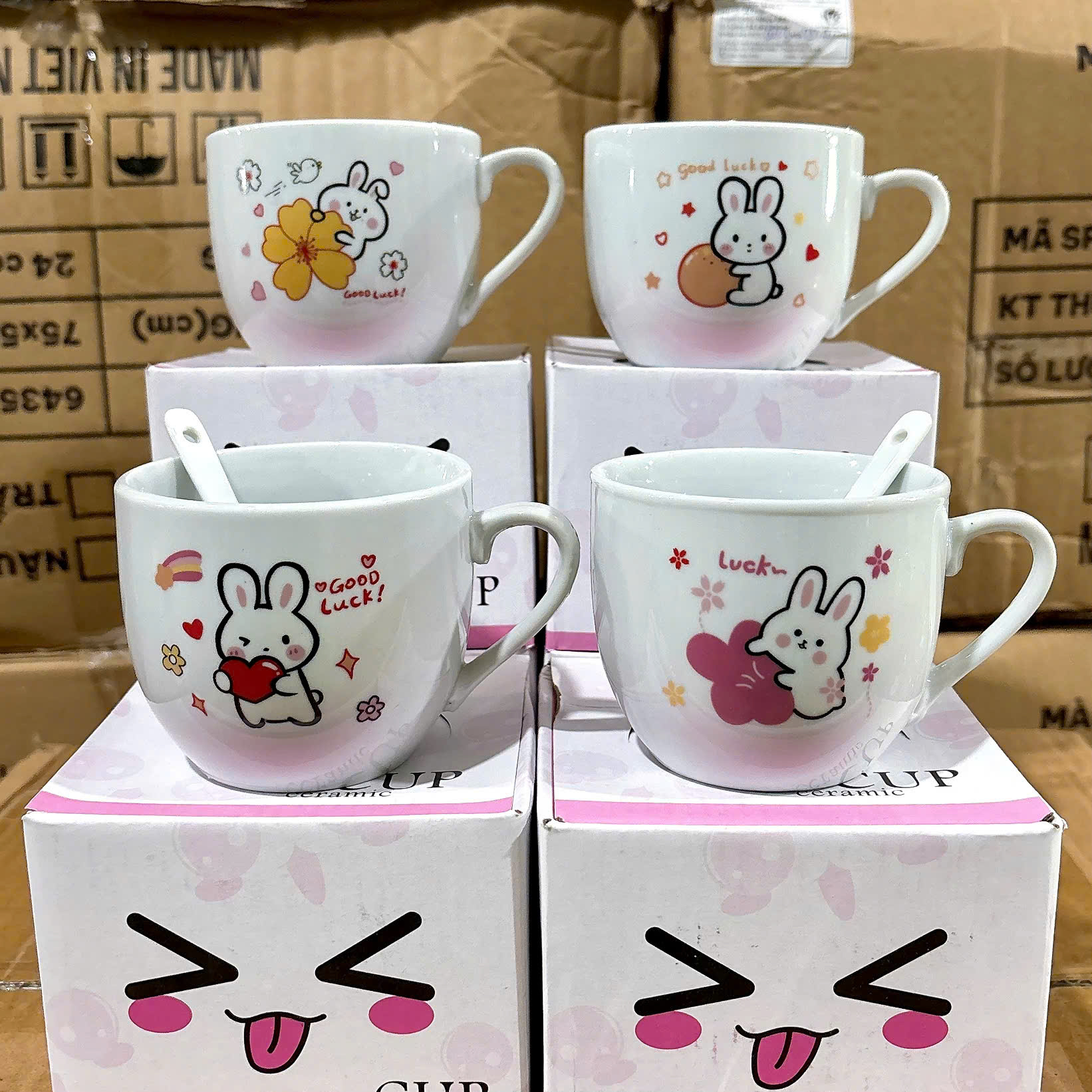 [100] Set Cốc Sứ Kèm Thìa - Hoạt Hình 150ml*
