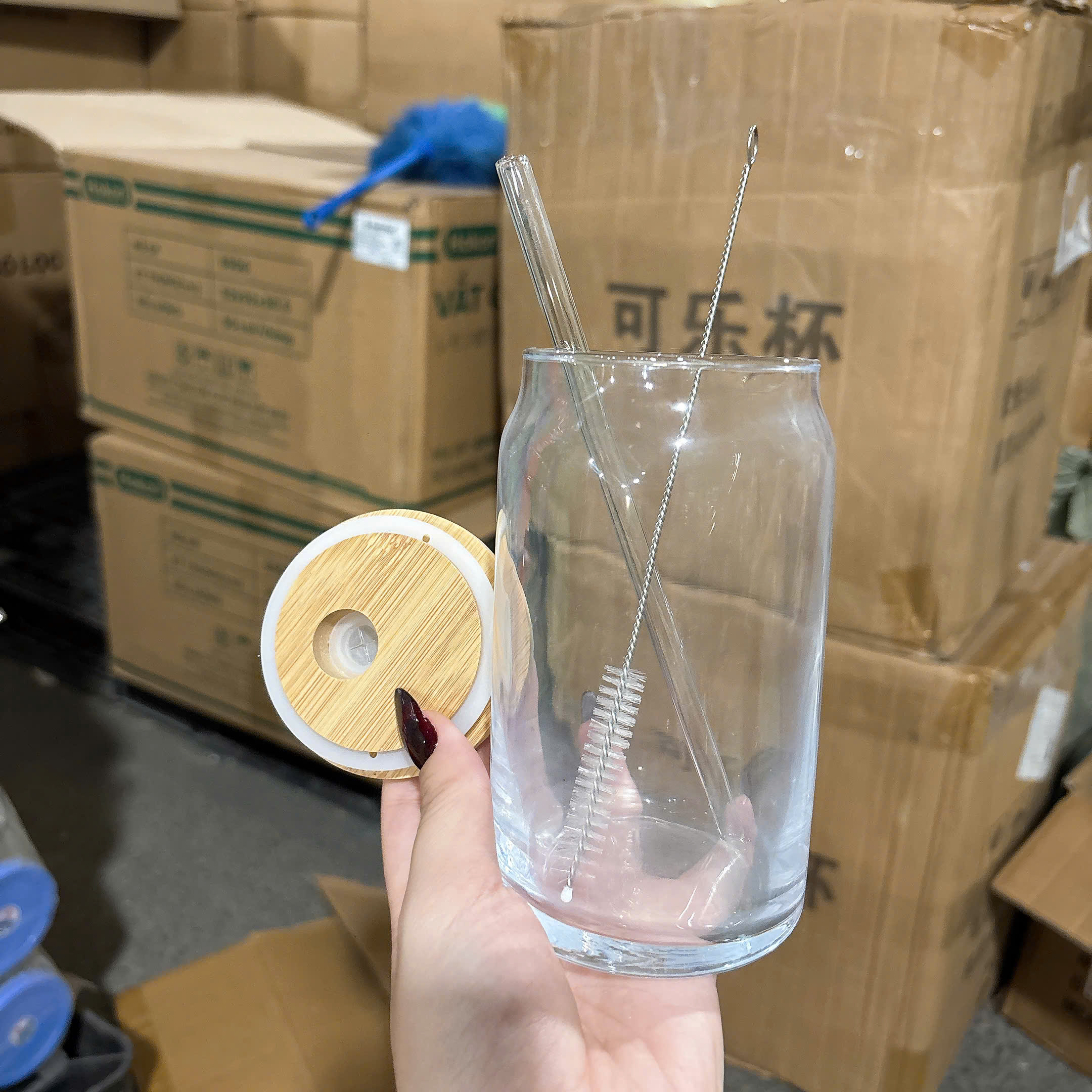 [58] Cốc Thuỷ Tinh Nắp Gỗ 500ml