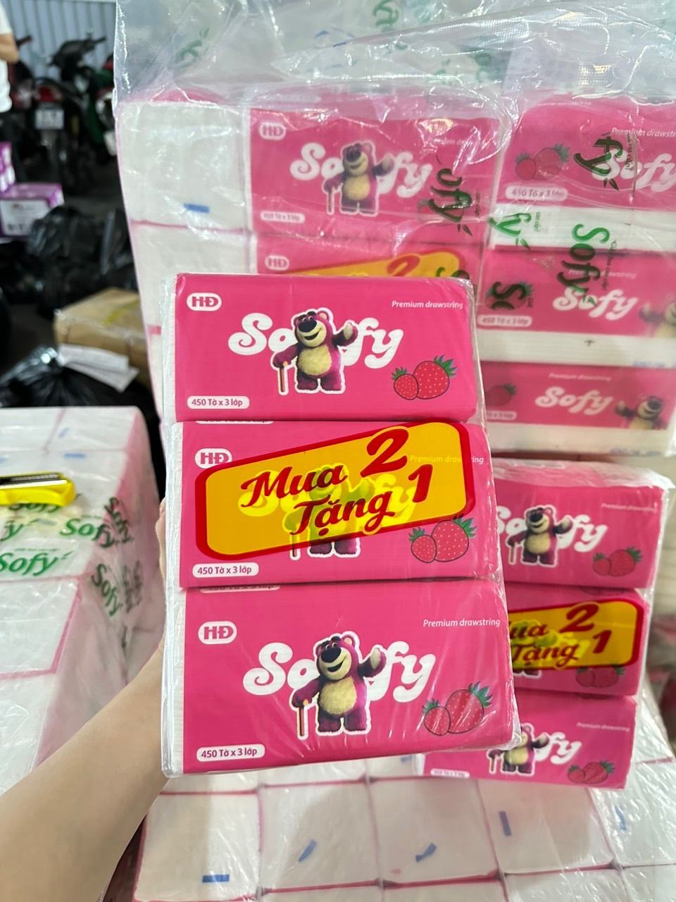 [10] Bịch 3 Gói Khăn Giấy Rút Gấu Dâu (2 Tặng 1)
