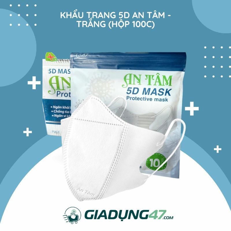 [5] Hộp 100c Khẩu Trang 5D An Tâm TRẮNG