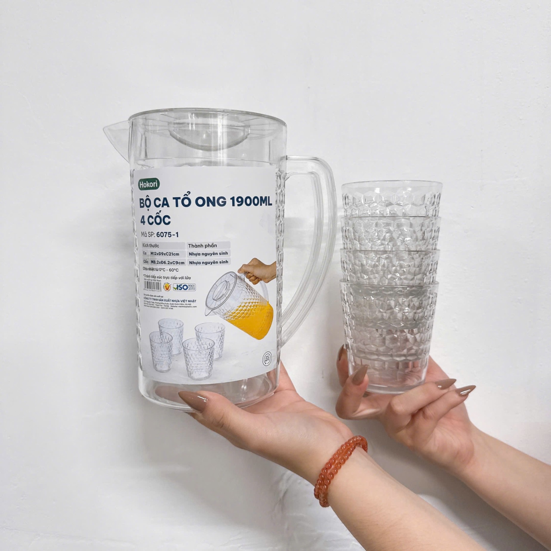 [12] Bộ Ca Tổ Ong 1900ml 4 Cốc Hokori 6075-1