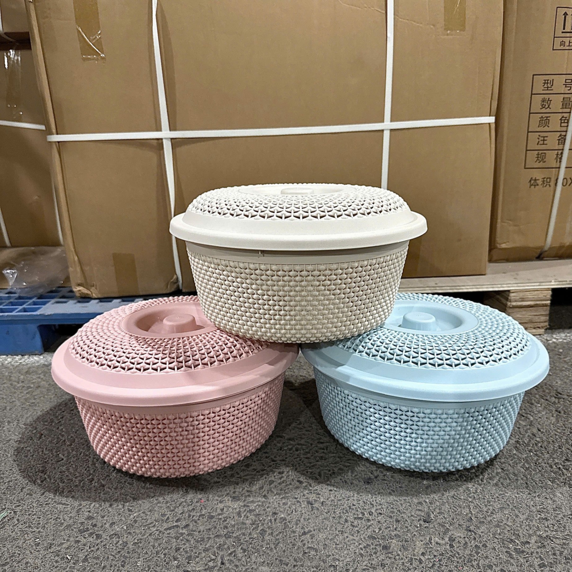 [12] Rổ Nắp Tròn Chấm Bi To Hokori 3276