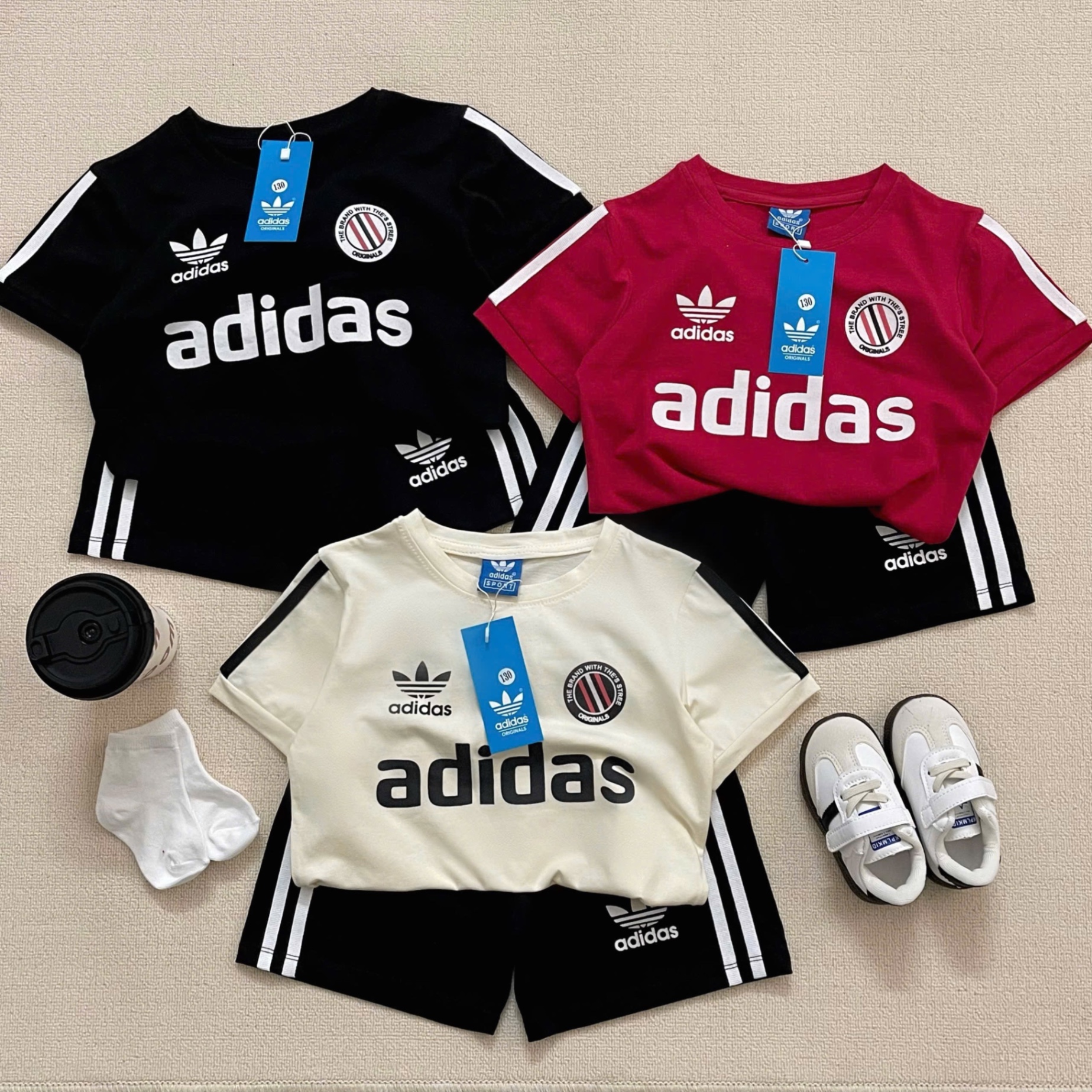 Set adidas 3 màu đỏ đen be