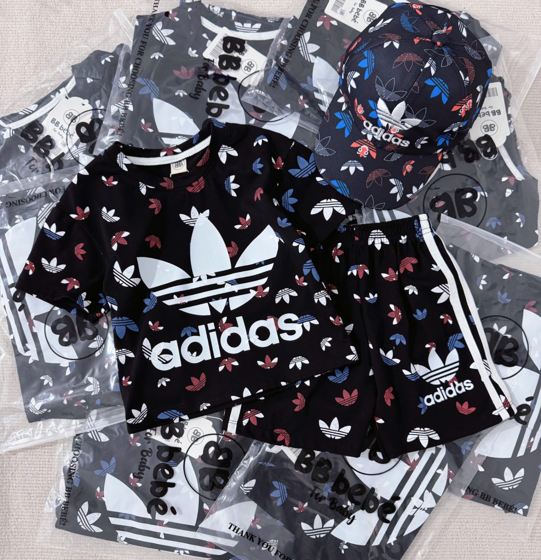 Set Das hoạ tiết nhí kèm mũ
