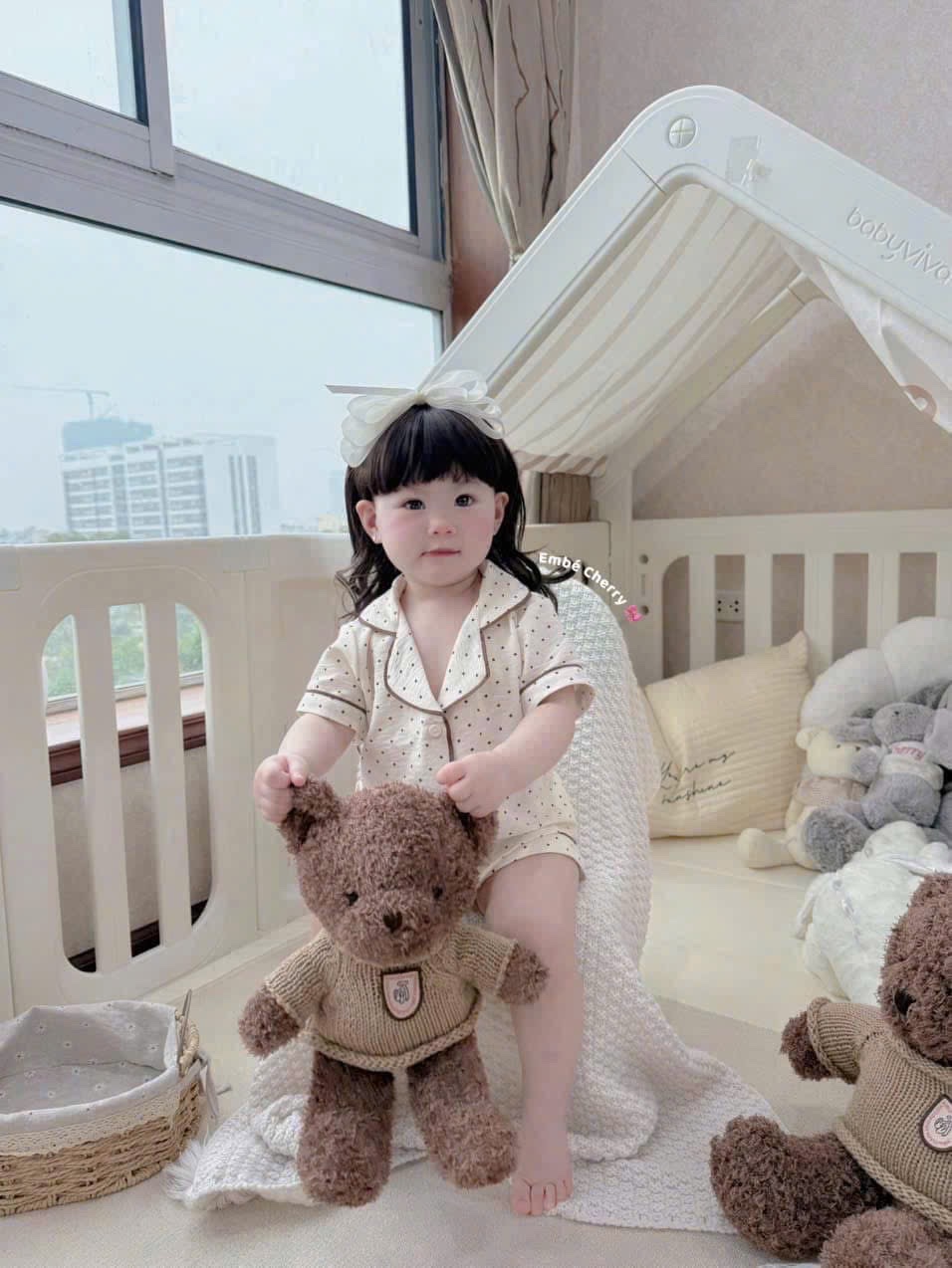 Pijama 3 màu hông xanh be cho bé