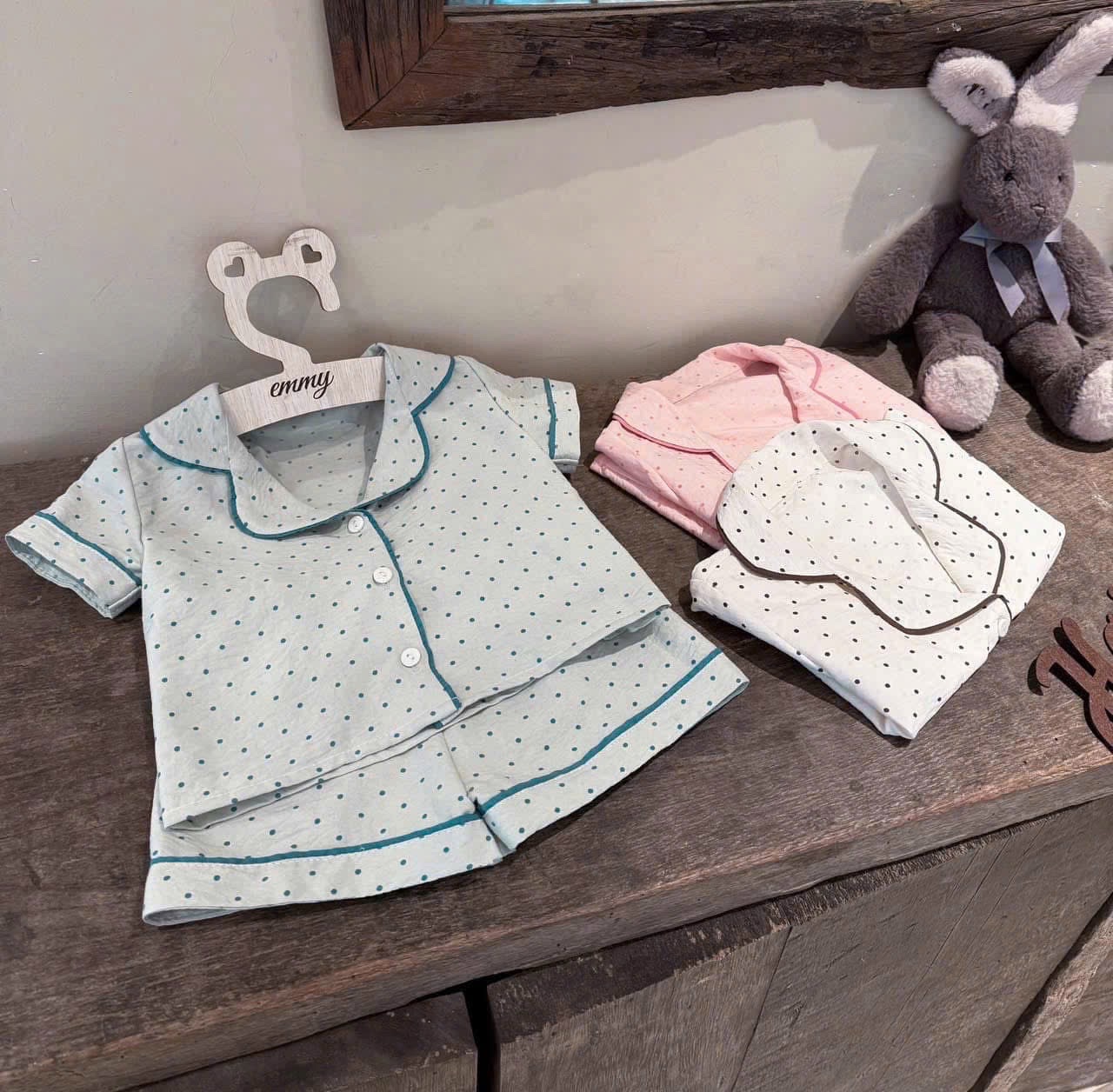 Pijama 3 màu hông xanh be cho bé