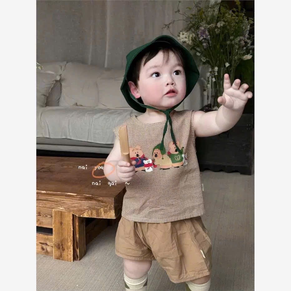 Set áo 3 lỗ phối quần cộc tone nâu (8-23,24kg)