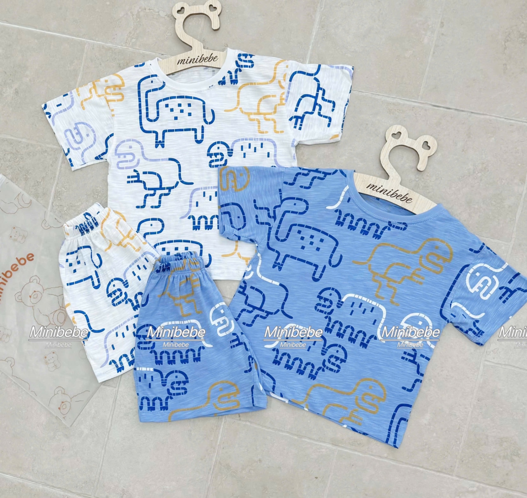 Set 2b cotton xước khủng long xanh trắng(9/30kg)