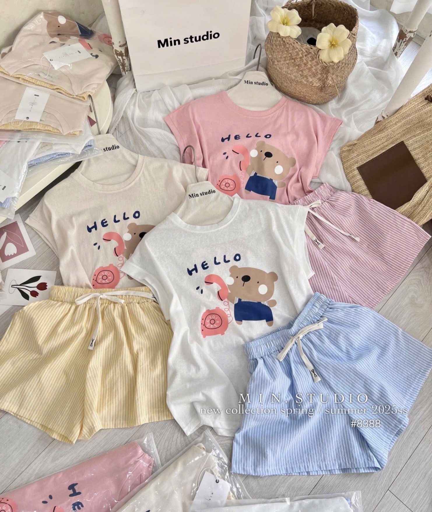 Set áo cotton giấy quần thô mềm 3 màu(40/60kg)