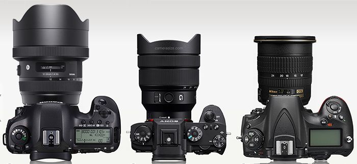 So sánh kích cỡ ống kính Sony 12-24mm FE G với ống kính cùng tiêu cự đến từ SIGMA và NIKON