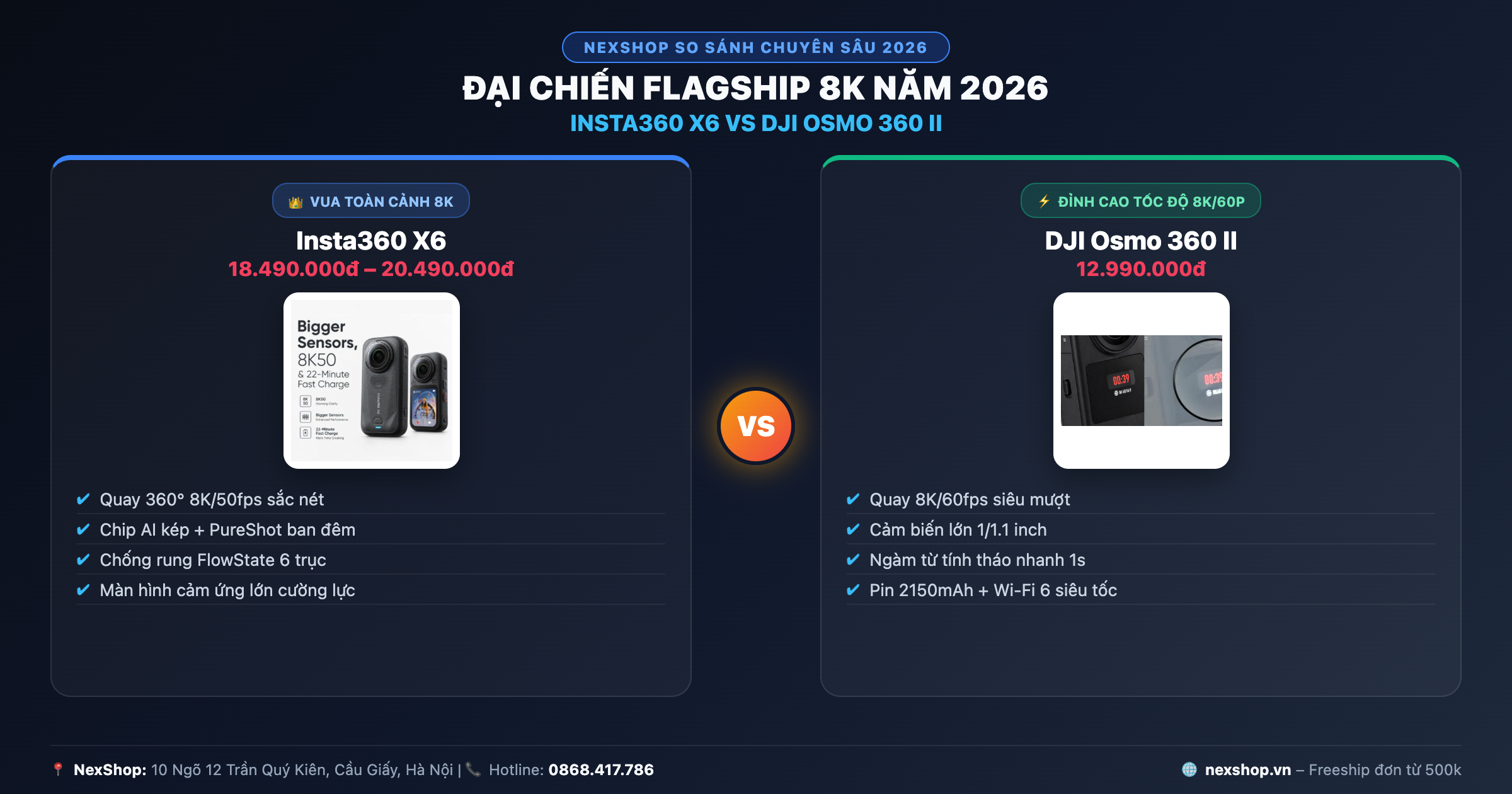 So sánh đối đầu Flagship 8K: Insta360 X6 vs DJI Osmo 360 II