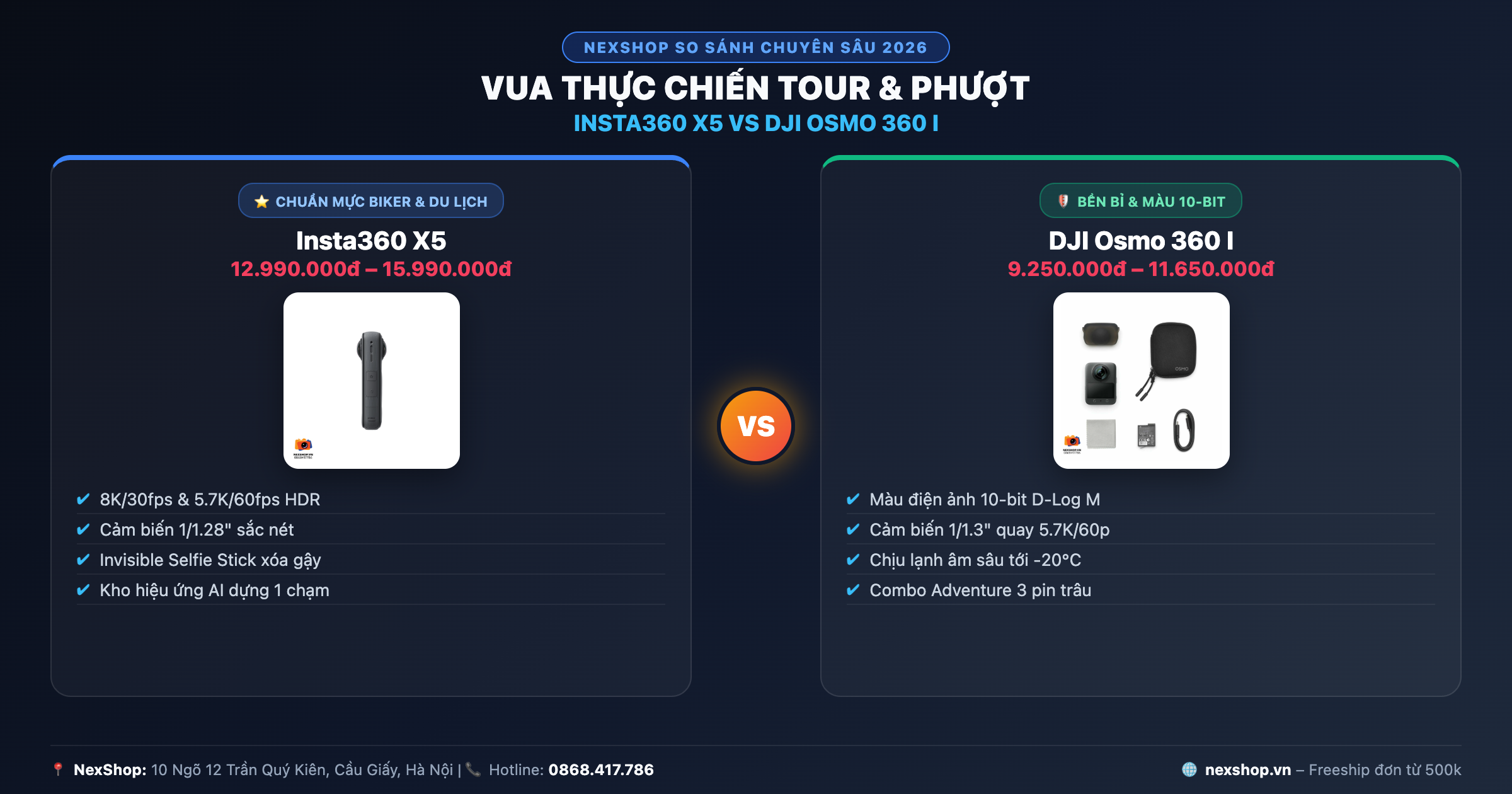 So sánh đối đầu Pro Performance: Insta360 X5 vs DJI Osmo 360 I