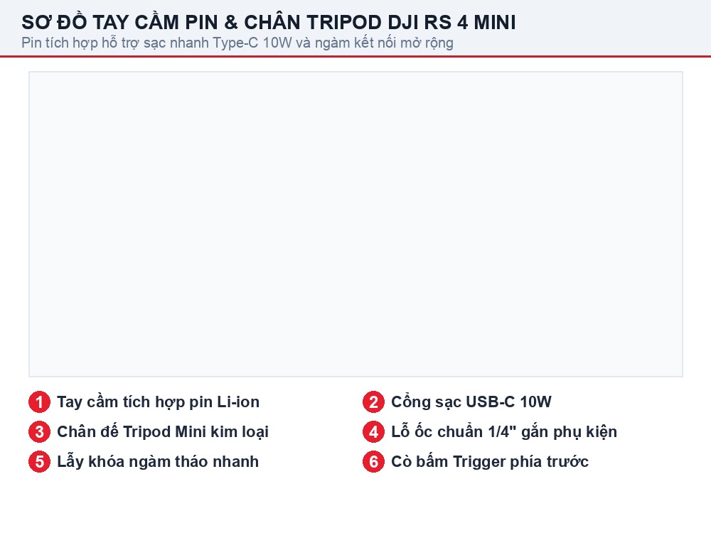 Sơ đồ tay cầm pin tích hợp và chân tripod mini DJI RS 4 Mini