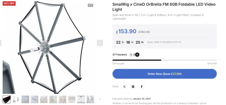 Đèn chiếu sáng OrBrella được CineD hợp tác cùng SmallRig phát triển