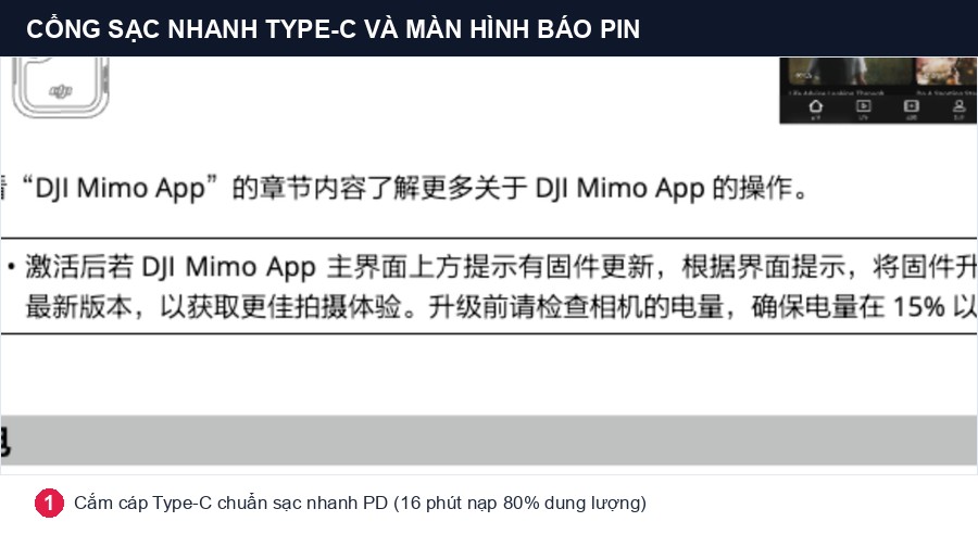 Cổng sạc Type-C chuẩn PD và màn hình báo pin