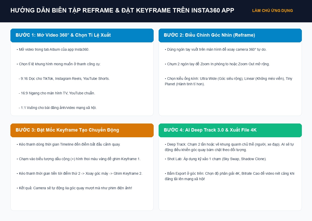 Hướng dẫn biên tập video Reframe, đặt Keyframe và bám nét Deep Track trên ứng dụng Insta360 App