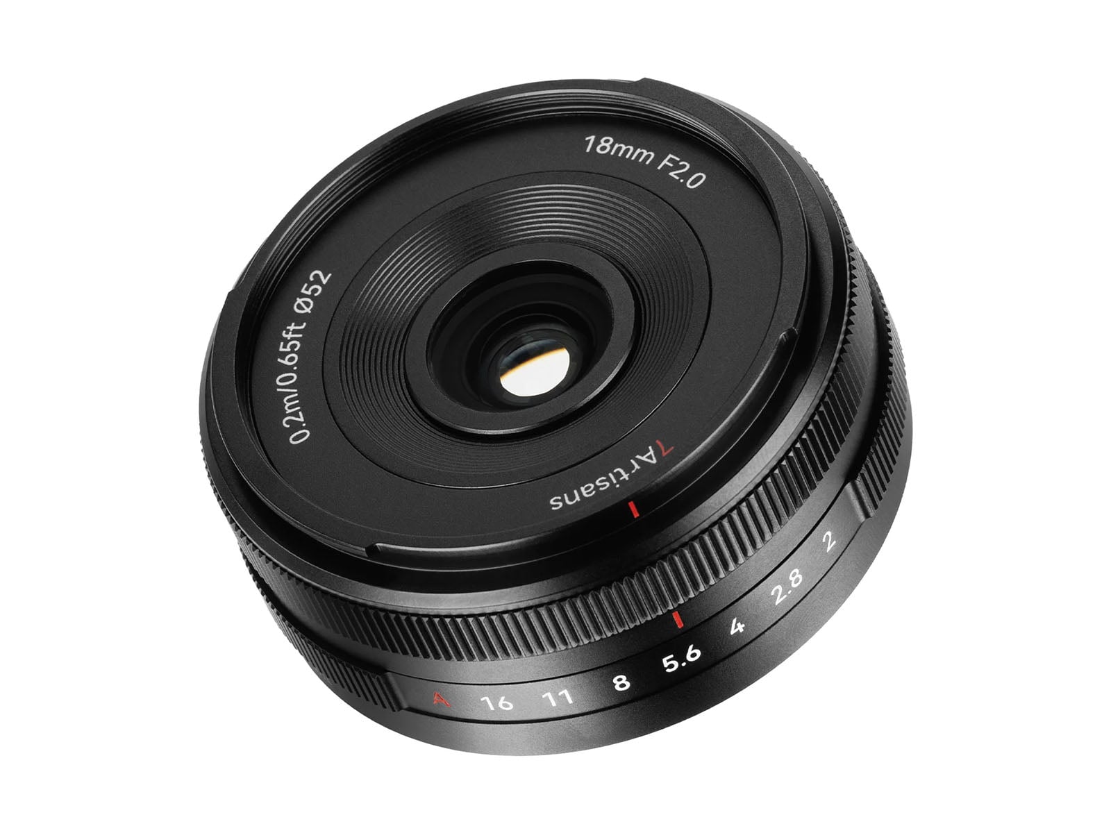 Mặt trước ống kính 7Artisans 18mm f/2 với ren gắn kính lọc filter 52mm