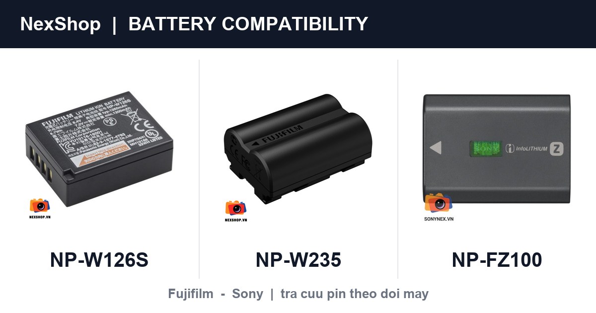Máy ảnh nào dùng pin gì? Bảng tra cứu pin Fujifilm, Sony