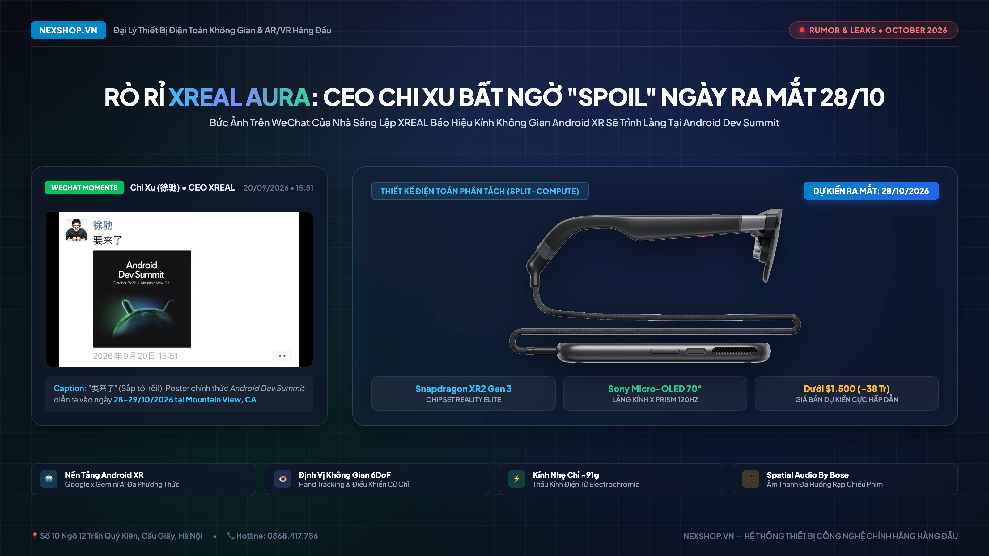 Rò rỉ XREAL Aura: CEO Chi Xu bất ngờ hé lộ ngày ra mắt 28/10 tại Android Dev Summit cùng Google