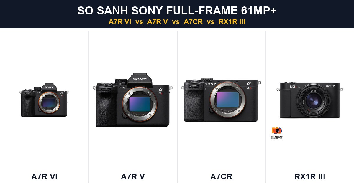 So sánh Sony A7R VI vs A7R V vs A7CR vs RX1R III: Chọn máy full-frame 61MP nào?