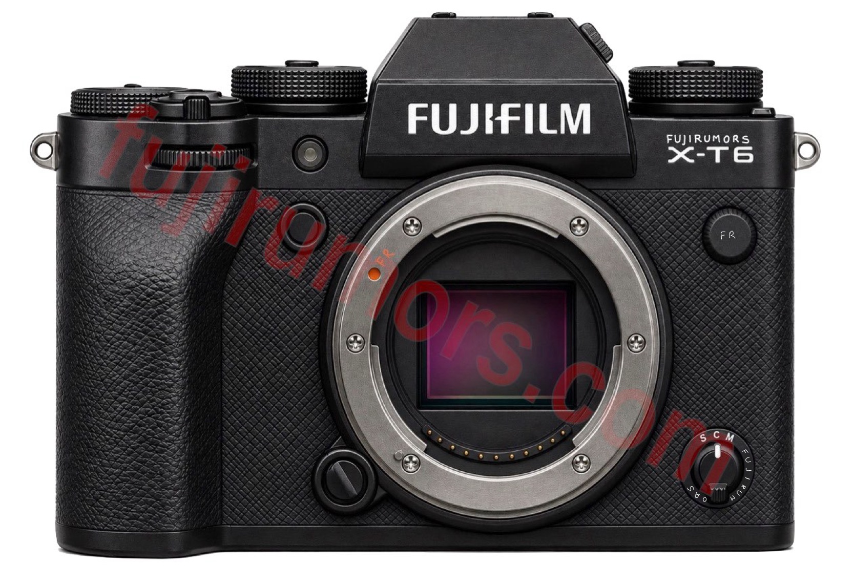Mặt trước máy ảnh Fujifilm X-T6 với báng cầm công thái học chắc chắn