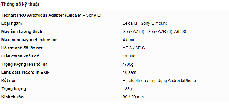 thông số kỹ thuật