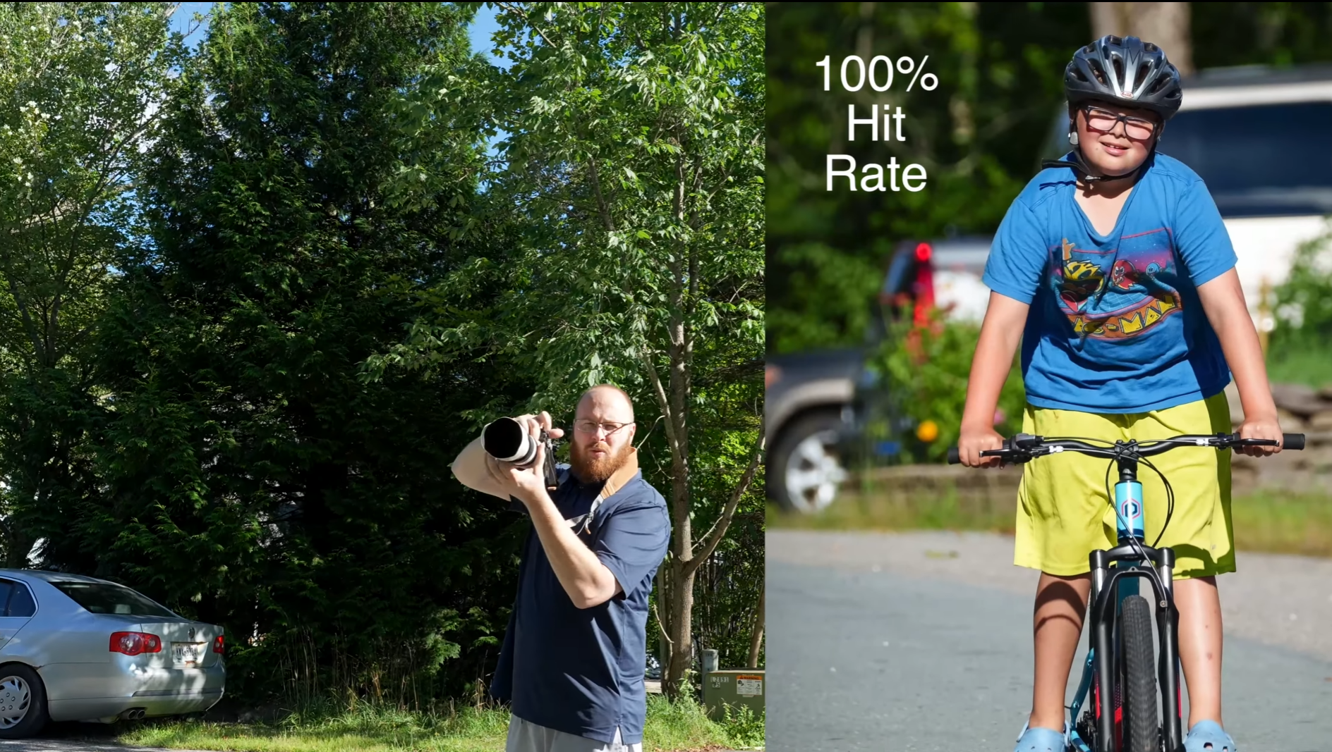 A collage of a person with a camera and a person with a bicycle  Description automatically generated