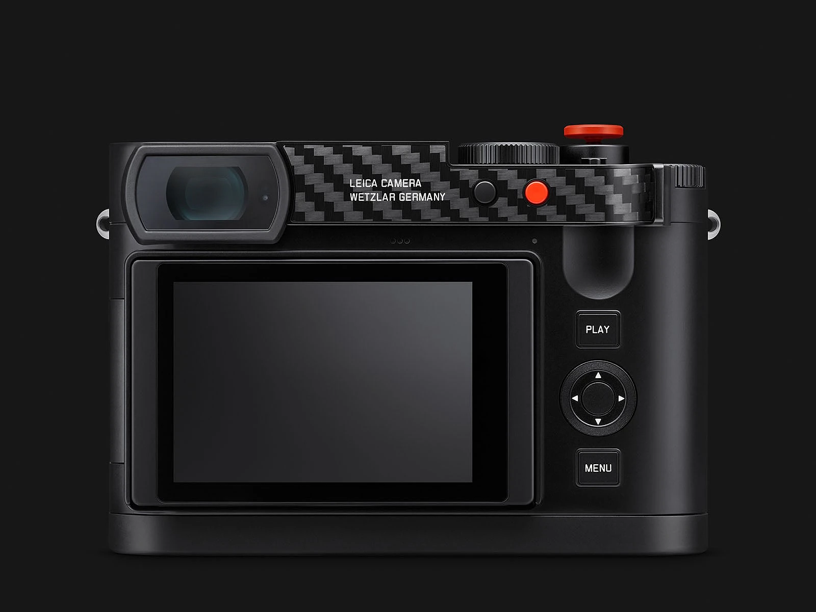 Mặt sau máy ảnh Leica Q3 Formula 1 với màn hình cảm ứng nghiêng và các phím điều hướng