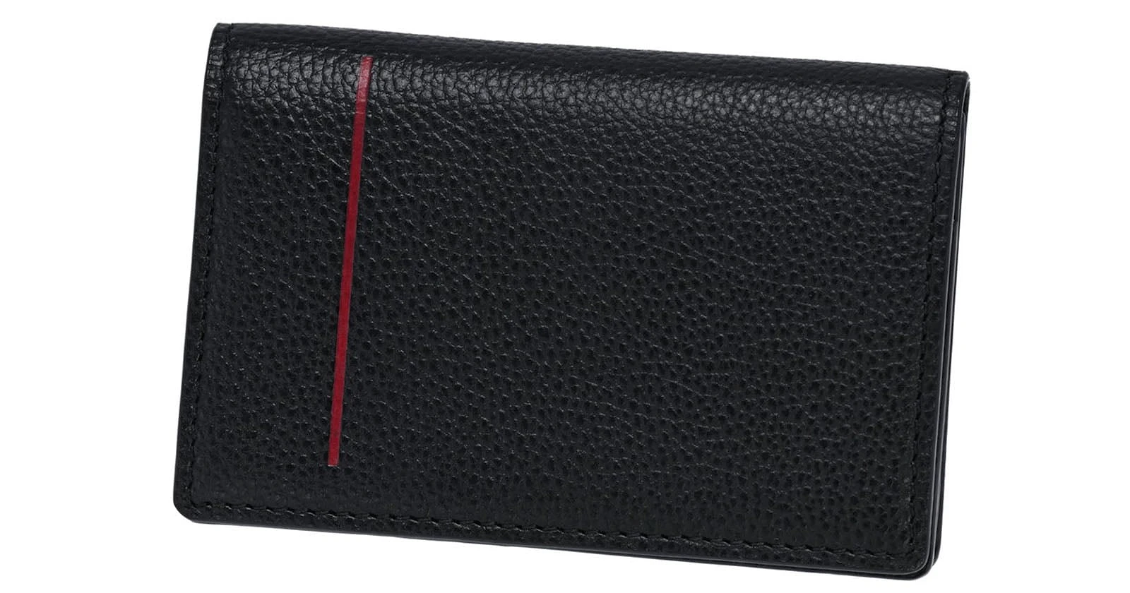 Mặt trước ví da Nikon Leather Business Card Holder với dải sọc đỏ dập lá kim loại