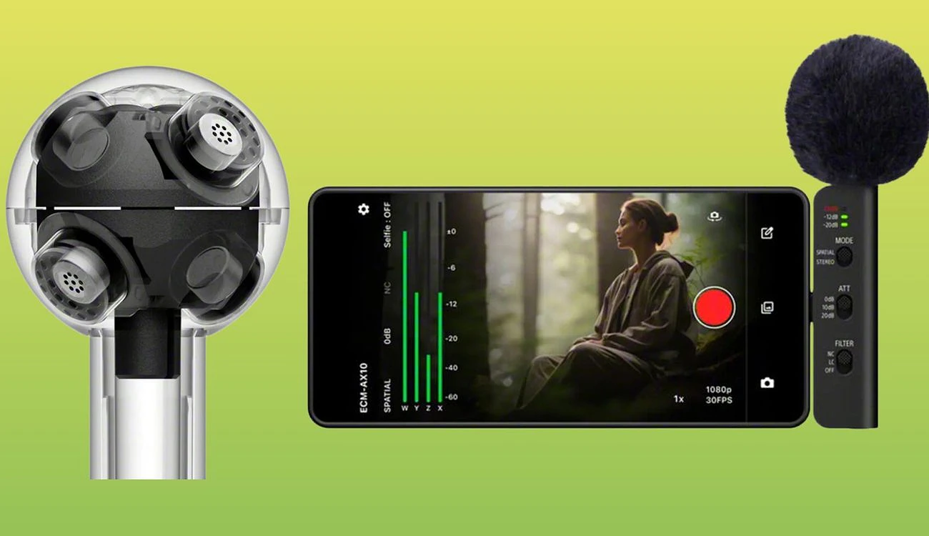 Các công tắc gạt chuyển đổi chế độ âm thanh trên thân micro Sony ECM-AX10