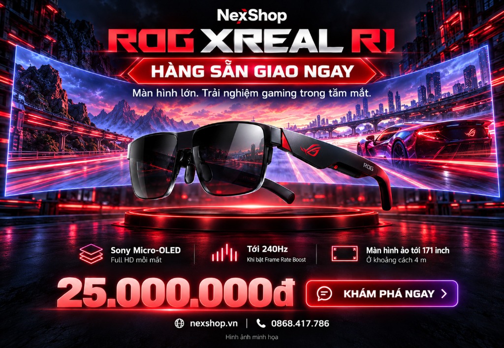 Kính thực tế tăng cường ASUS ROG XREAL R1 AR Gaming (240Hz Micro-OLED) — Hàng sẵn giao ngay
