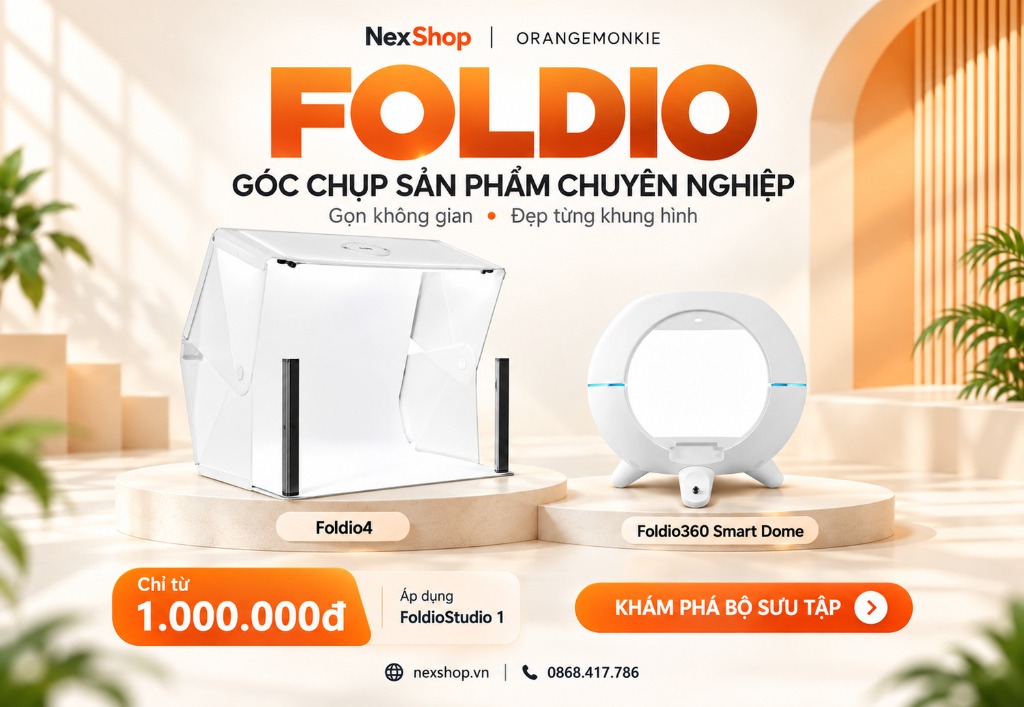 Orangemonkie Foldio — Góc chụp sản phẩm chuyên nghiệp (Foldio4 & Foldio360 Smart Dome)
