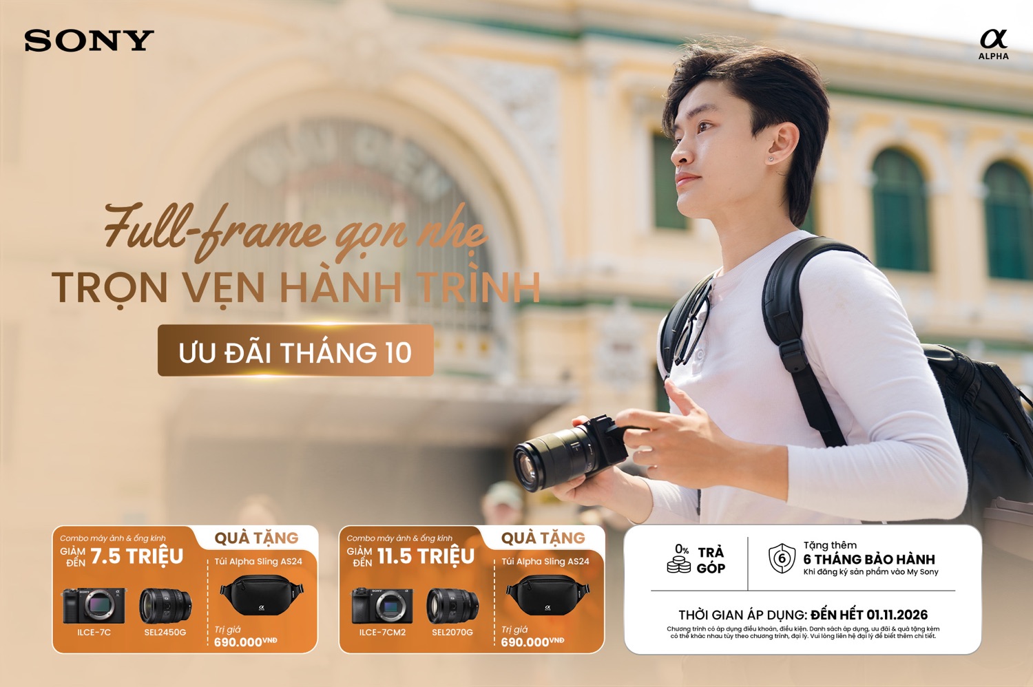 Sony KV T10 - Sony Alpha 7C & 7C II Full-frame — Ưu đãi tháng 10 (Combo giảm đến 11.5 Triệu + Tặng Túi Alpha Sling AS24)