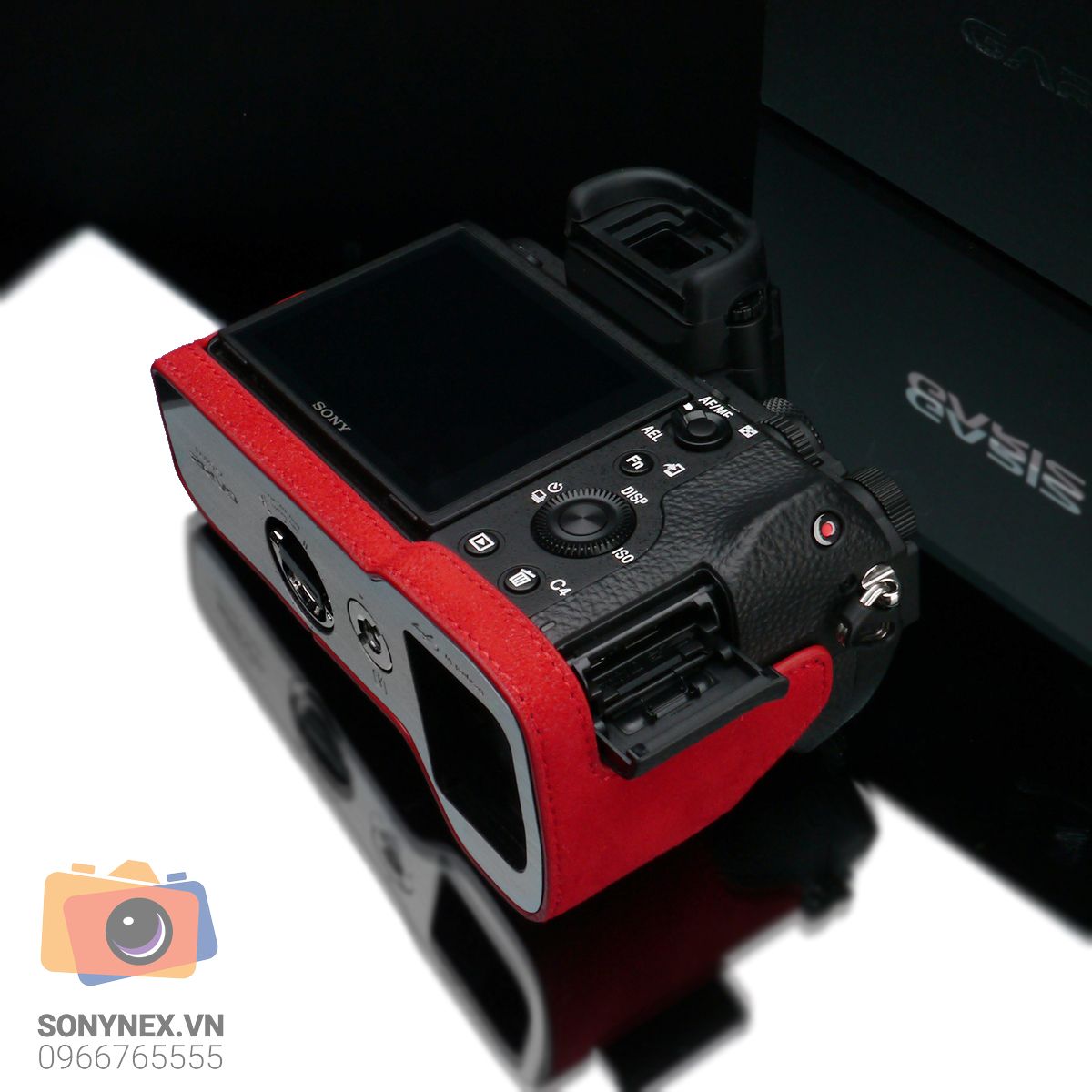 Bao da Sony A7R II Alcantara Đỏ | Gariz | Chính hãng, nhập khẩu - cấu hình hộp sạc