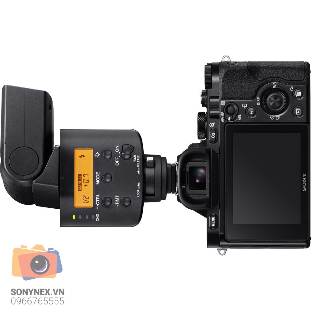 Đèn Flash Sony HVL-F32M | Chính hãng, Công suất cao, Dễ sử dụng - mặt sau và phụ kiện đi kèm