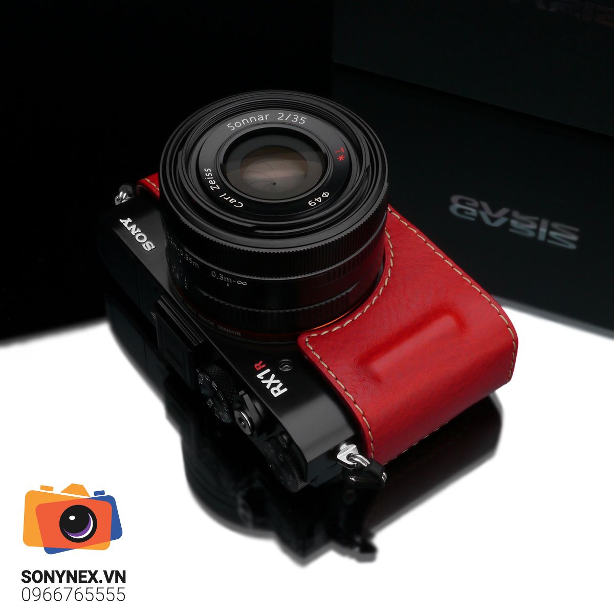 Bao da Sony RX1 / RX1R / RX1R2 Đỏ | Gariz | Chính hãng - mặt sau và phụ kiện đi kèm