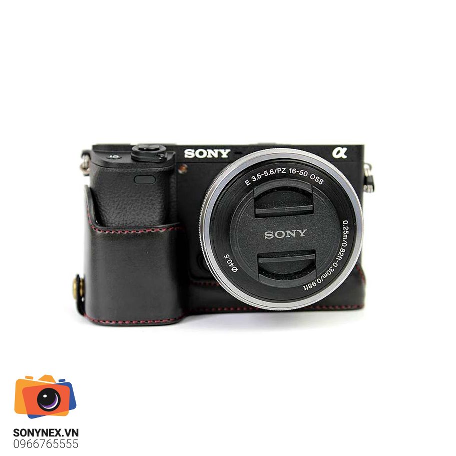 Bao da Sony A6000 A6100 A6300 A6400 - Halfcase | Đen | Hàng nhập khẩu