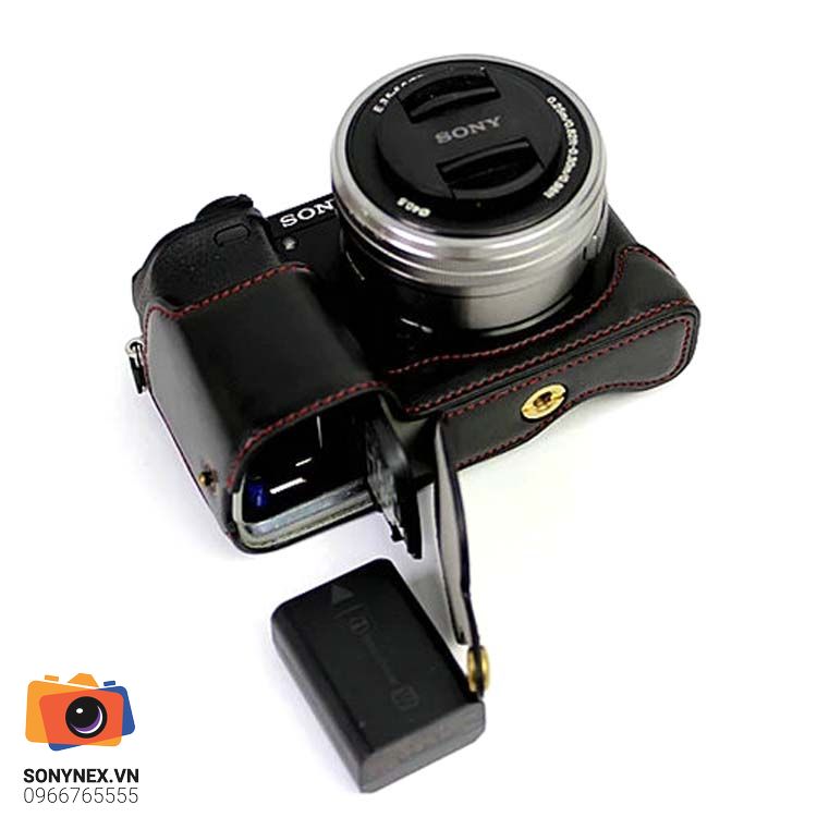 Bao da Sony A6000 A6100 A6300 A6400 - Halfcase | Đen | Hàng nhập khẩu