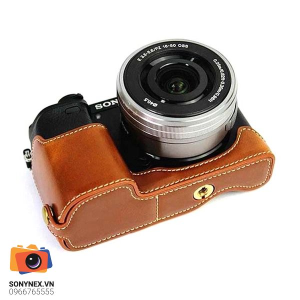 Bao da Sony A6000 A6100 A6300 A6400 - Halfcase | Nâu nhạt | Hàng nhập khẩu