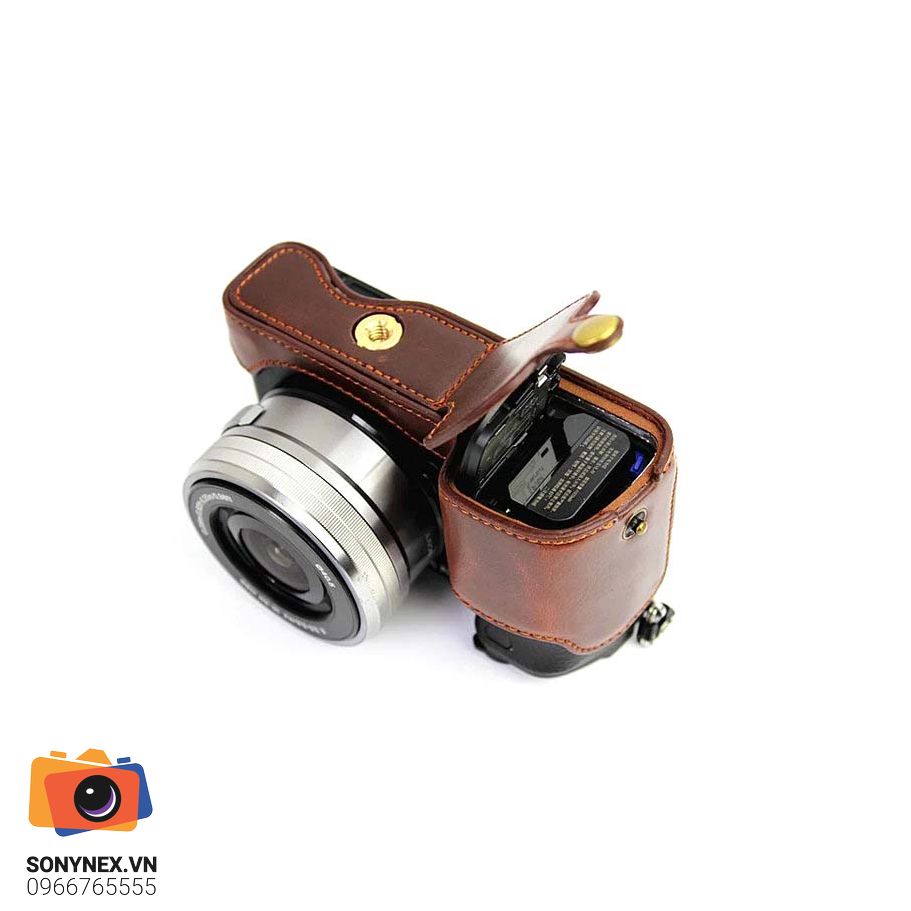 Bao da Sony A6000 A6100 A6300 A6400 - Halfcase | Nâu đậm | Hàng nhập khẩu