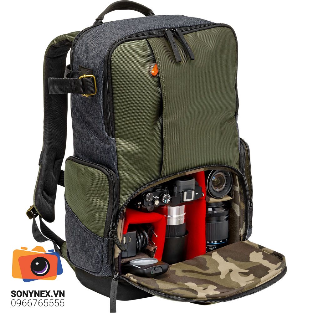 Balo máy ảnh Manfrotto Street Medium Backpack | Xanh | Chính hãng - mặt sau và phụ kiện đi kèm