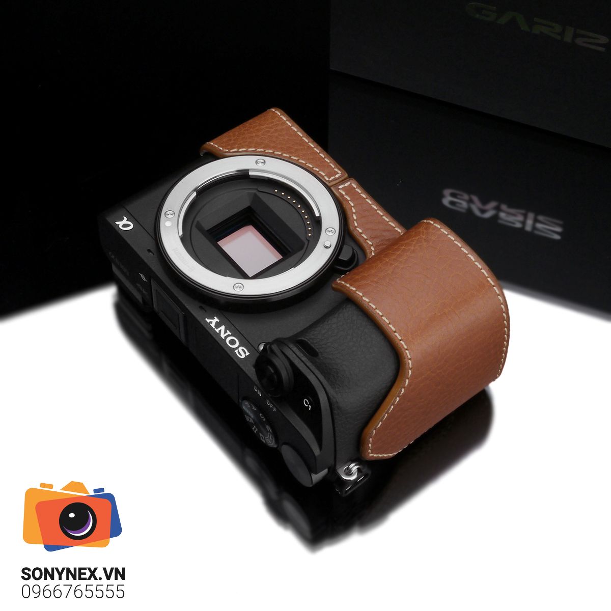 Bao da Sony A6300/A6400 Nâu Nhạt | Gariz | Chính hãng - mặt sau và phụ kiện đi kèm