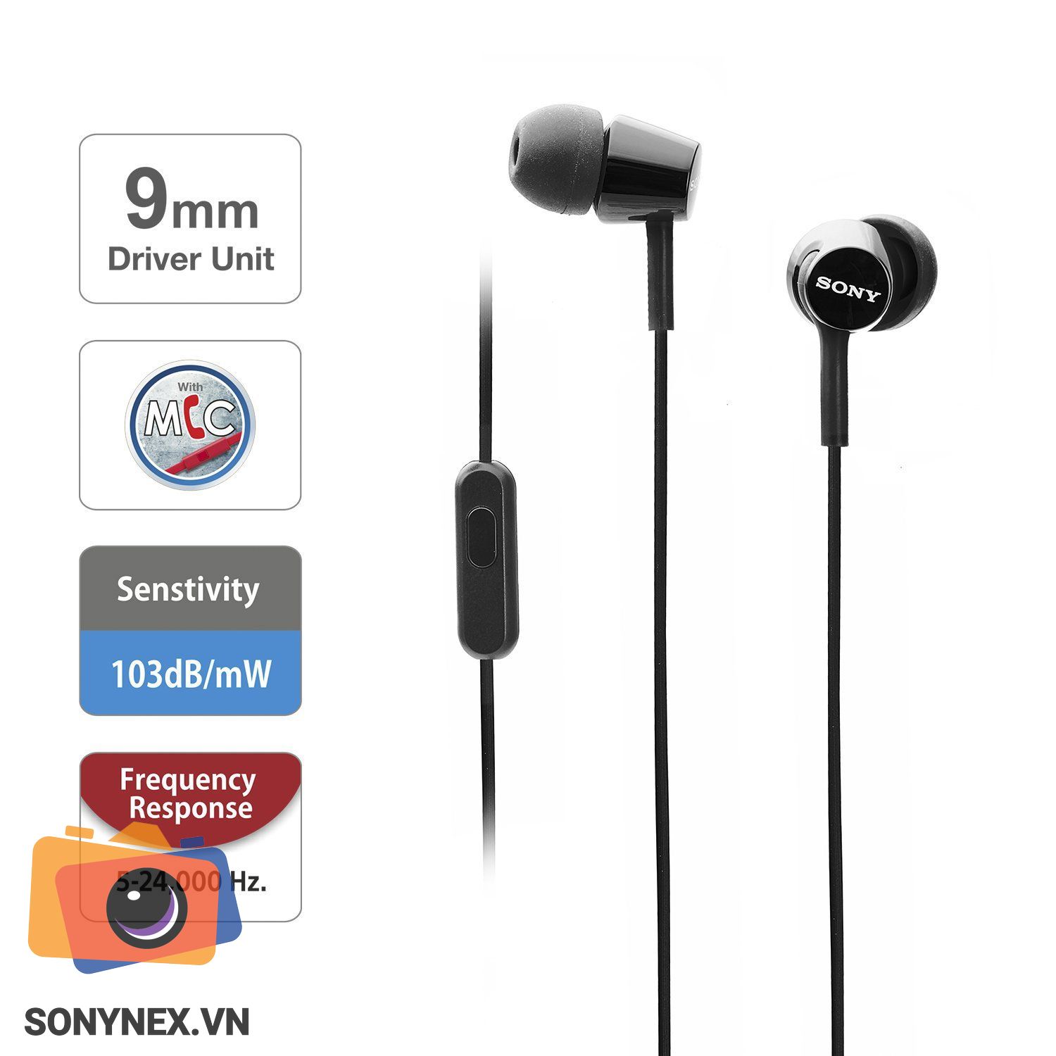 Tai nghe Sony In-ear MDR-EX155AP | Chính hãng | Đen