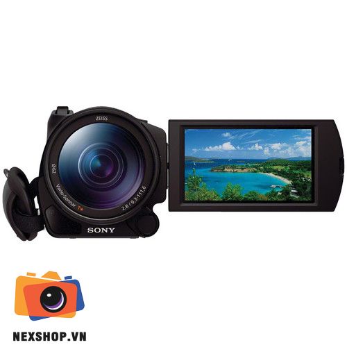 Máy quay FDR-AX100E 4K | Chính hãng - mặt sau và phụ kiện đi kèm