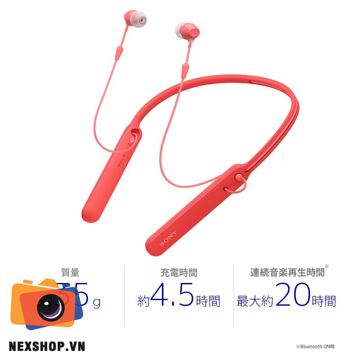 Tai nghe Sony WI-C400 Wireless In-ear Đỏ | Chính hãng - mặt sau và phụ kiện đi kèm