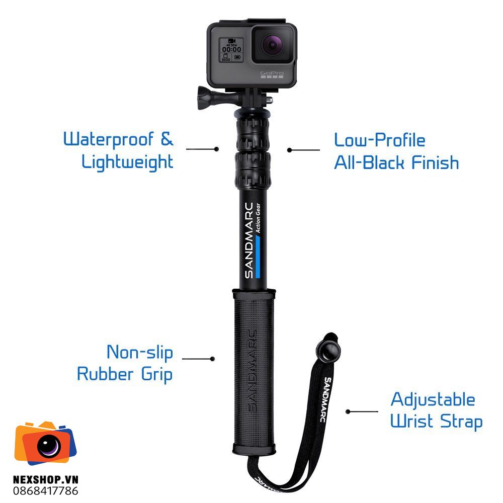 Gậy cầm tay Sandmarc Pole Compact Edition cho Gopro và các máy quay có ngàm tương đương | Chính hãng