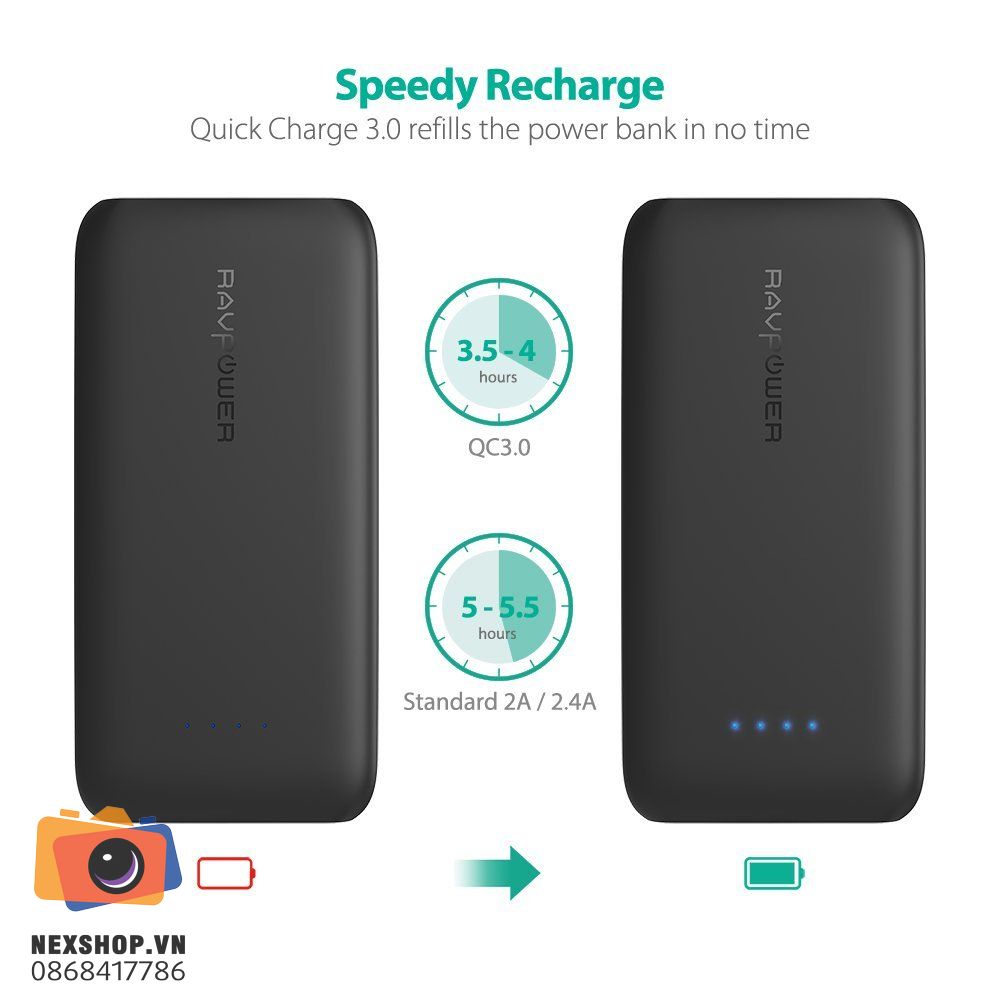 Pin dự phòng RAVPower RP-PB077 10000mAh | Chính hãng - cấu hình hộp sạc