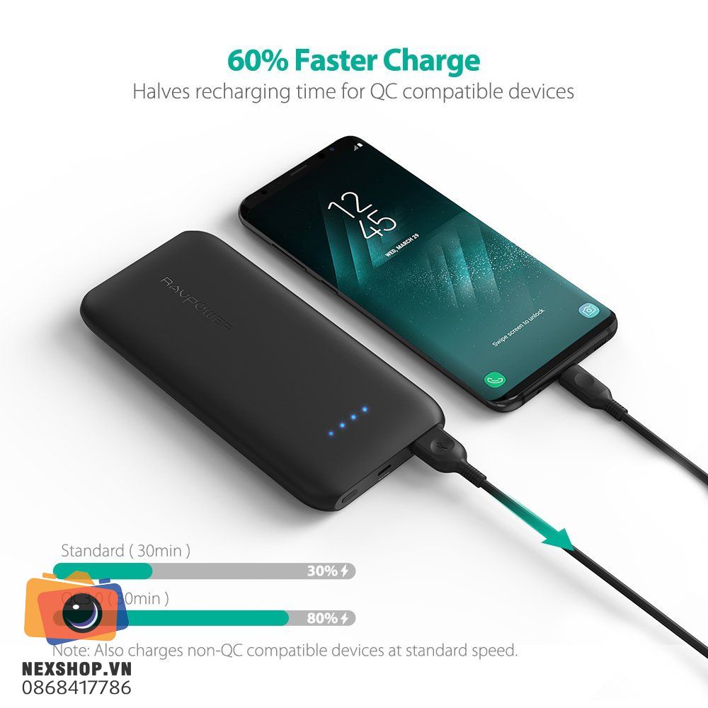 Pin dự phòng RAVPower RP-PB077 - 10000mAh Slim Quick Charge 3.0 | Chính hãng