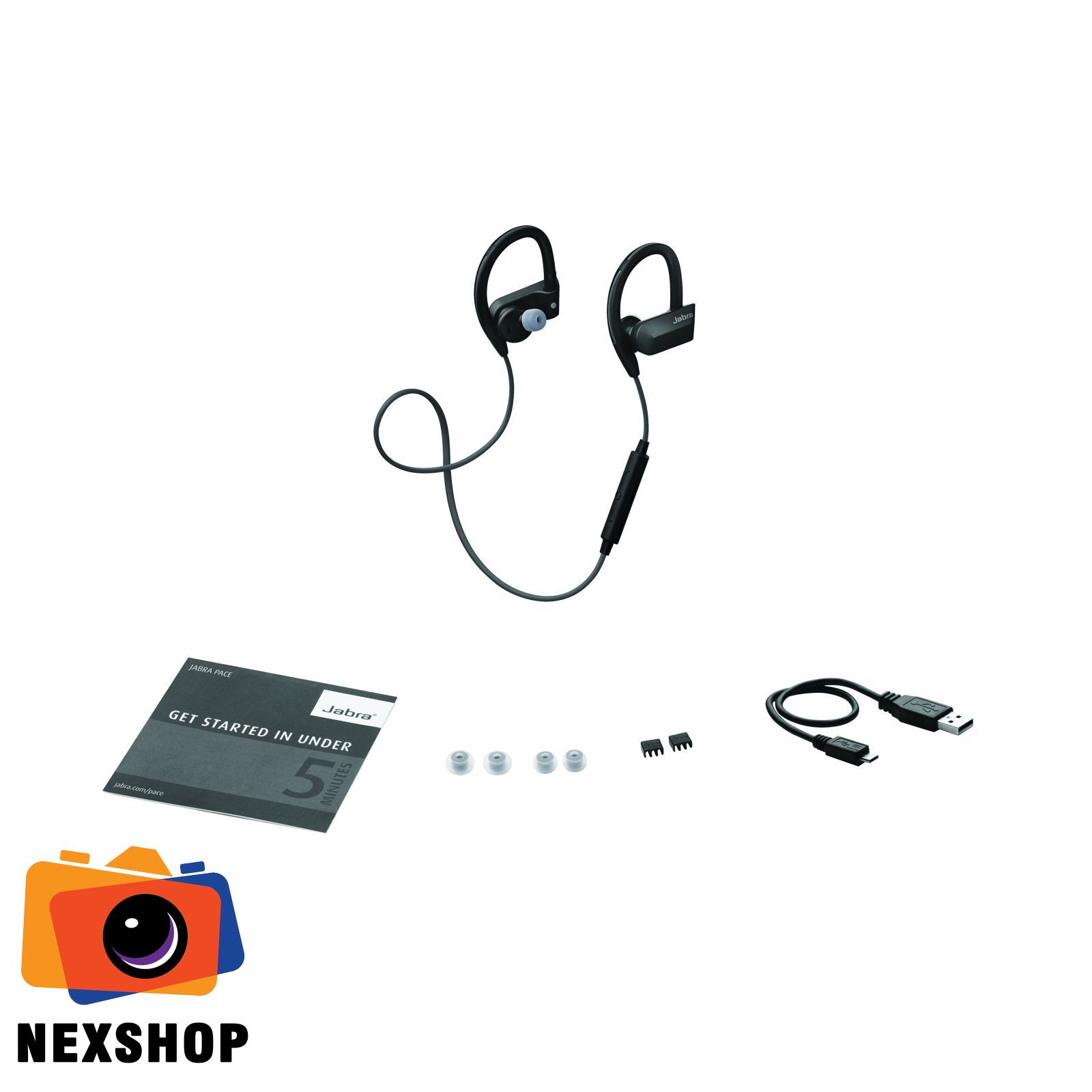 Tai nghe Jabra Elite Sport Pace Wireless BKL | Chính hãng - mặt sau và phụ kiện đi kèm
