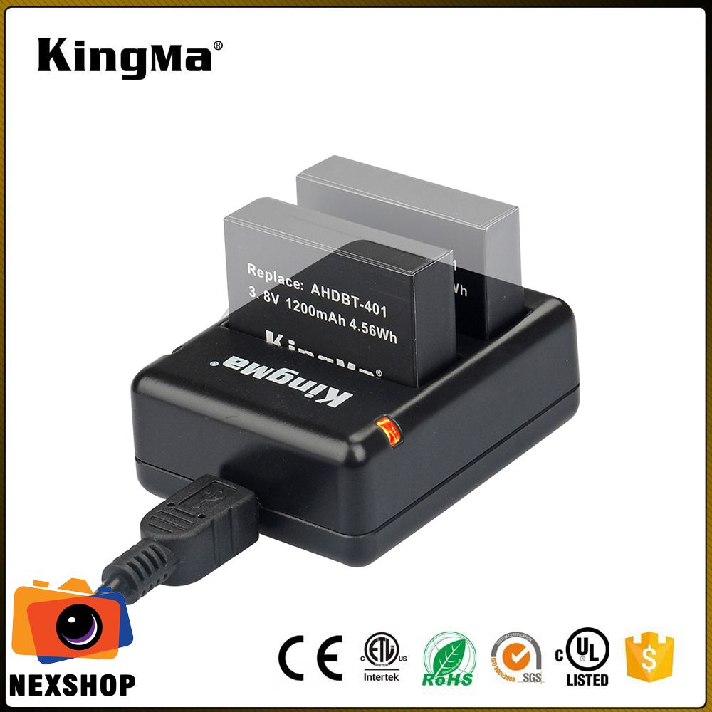 Sạc Đôi Kingma Cho Pin GoPro 8/5/6/7 | Chính Hãng - mặt sau và phụ kiện đi kèm